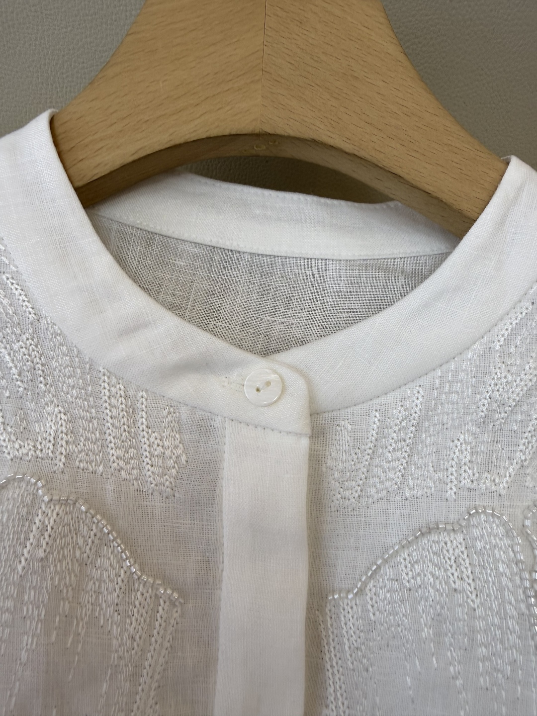 XM002#新款衬衫💕zimm 重工刺绣钉珠 长袖亚麻 衬衫 白色 蓝色 SMLXL