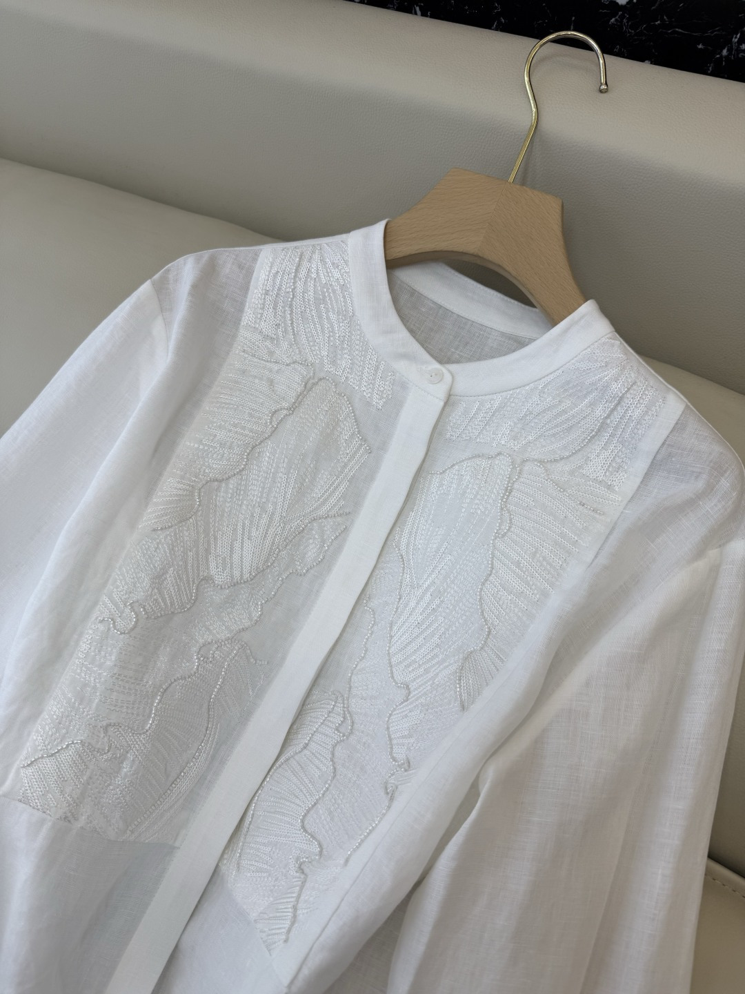 XM002#新款衬衫💕zimm 重工刺绣钉珠 长袖亚麻 衬衫 白色 蓝色 SMLXL