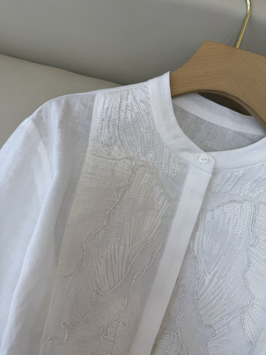 XM002#新款衬衫💕zimm 重工刺绣钉珠 长袖亚麻 衬衫 白色 蓝色 SMLXL