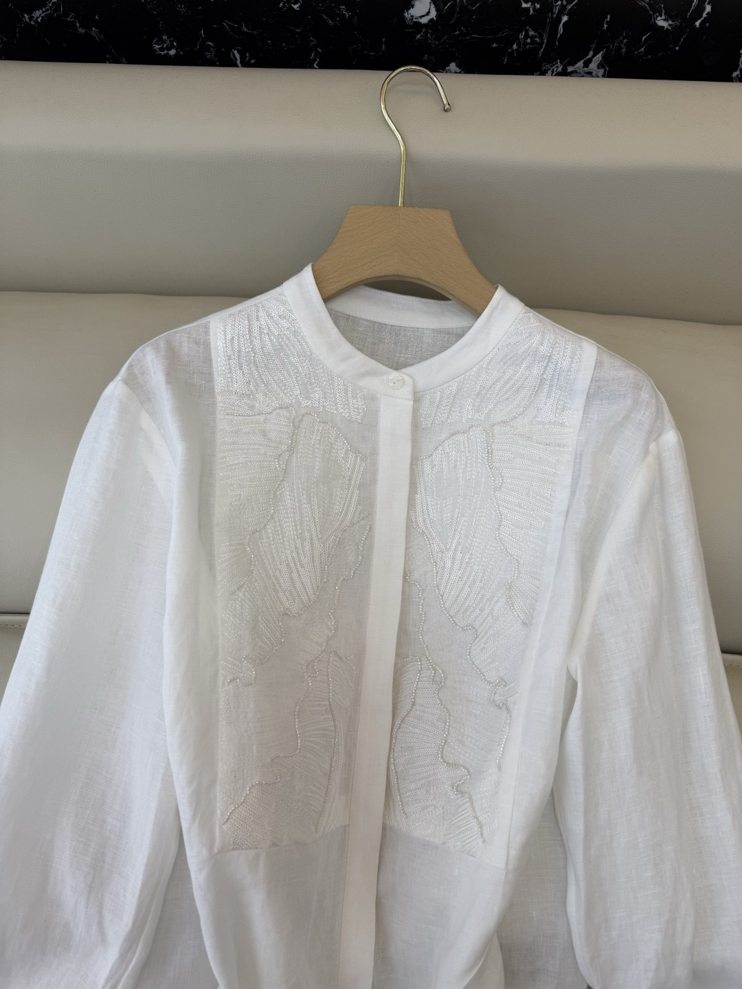 XM002#新款衬衫💕zimm 重工刺绣钉珠 长袖亚麻 衬衫 白色 蓝色 SMLXL