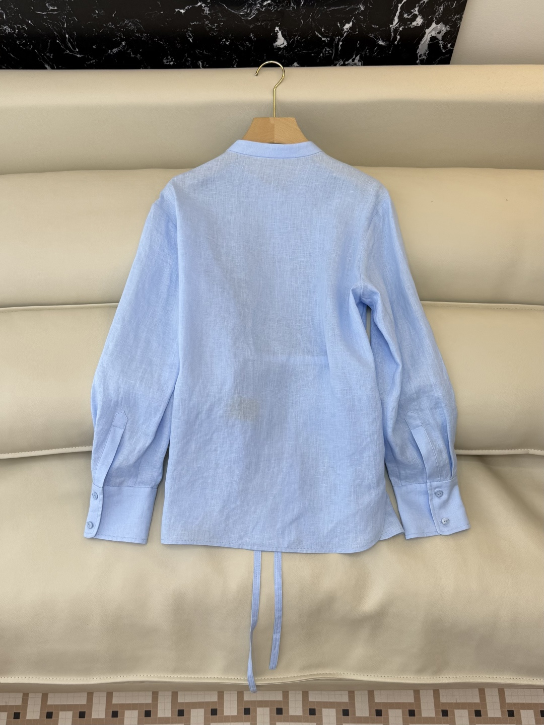 XM002#新款衬衫💕zimm 重工刺绣钉珠 长袖亚麻 衬衫 白色 蓝色 SMLXL