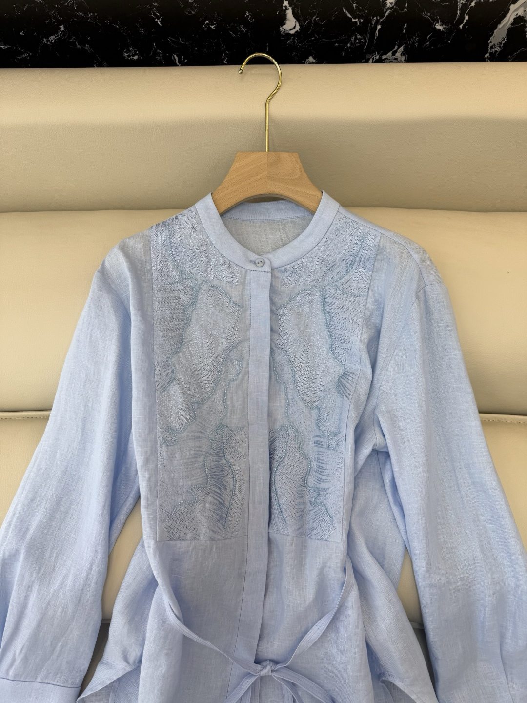 XM002#新款衬衫💕zimm 重工刺绣钉珠 长袖亚麻 衬衫 白色 蓝色 SMLXL