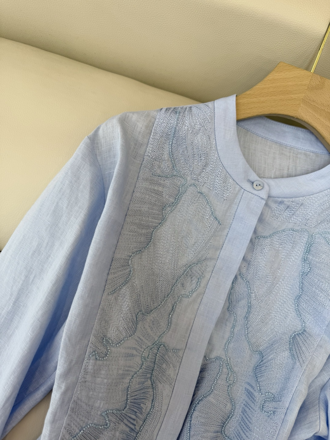 XM002#新款衬衫💕zimm 重工刺绣钉珠 长袖亚麻 衬衫 白色 蓝色 SMLXL