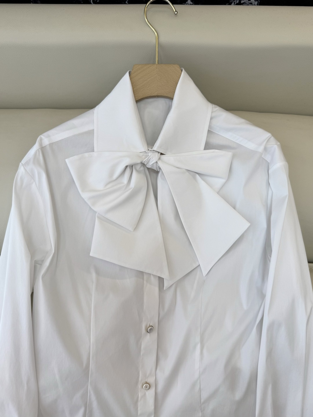 XM001#新款衬衫💕chanel 100% 棉 长袖蝴蝶结衬衫 白色 SMLXL
