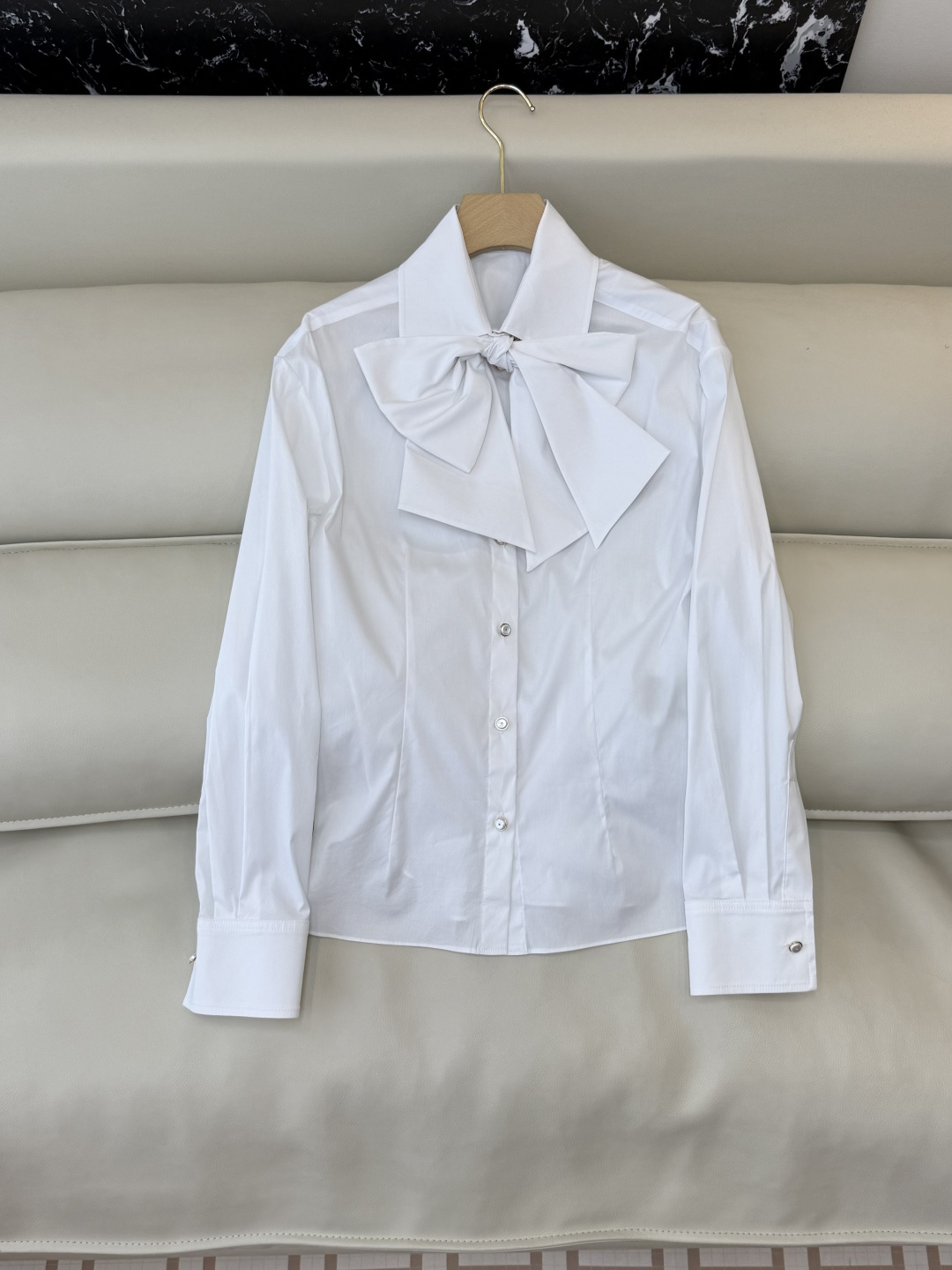 XM001#新款衬衫💕chanel 100% 棉 长袖蝴蝶结衬衫 白色 SMLXL