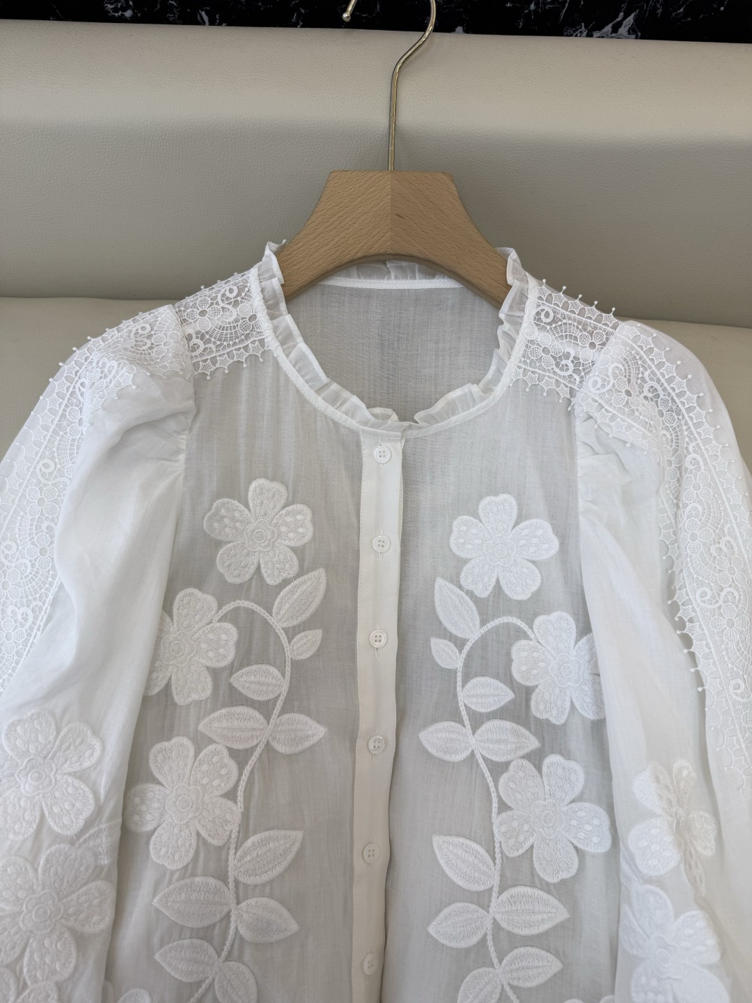 ES002#新款衬衫💕ES 苎麻棉贴布绣花 长袖衬衫 SML