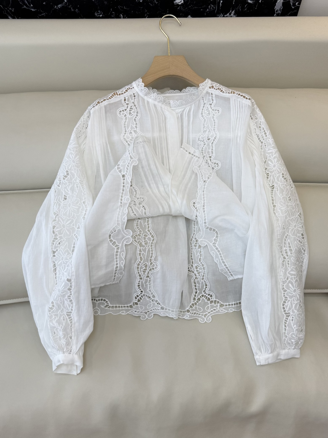 ES003#新款衬衫💕ES 苎麻棉 镂空 绣花 长袖衬衫 ML