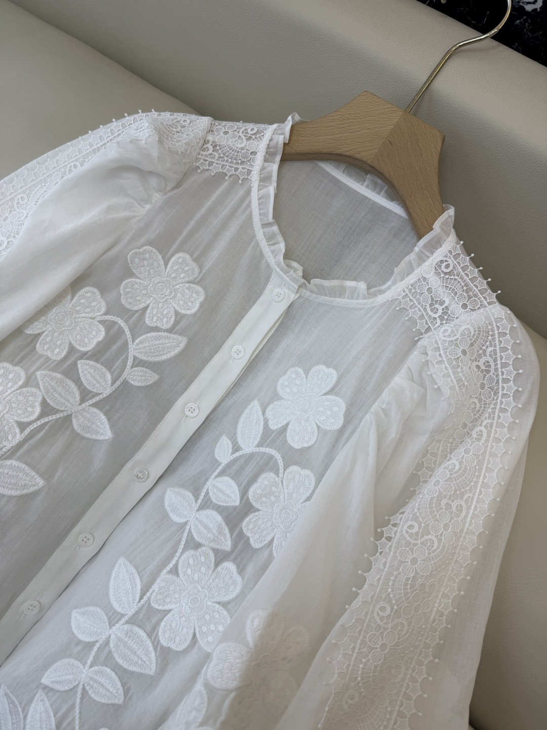 ES002#新款衬衫💕ES 苎麻棉贴布绣花 长袖衬衫 SML