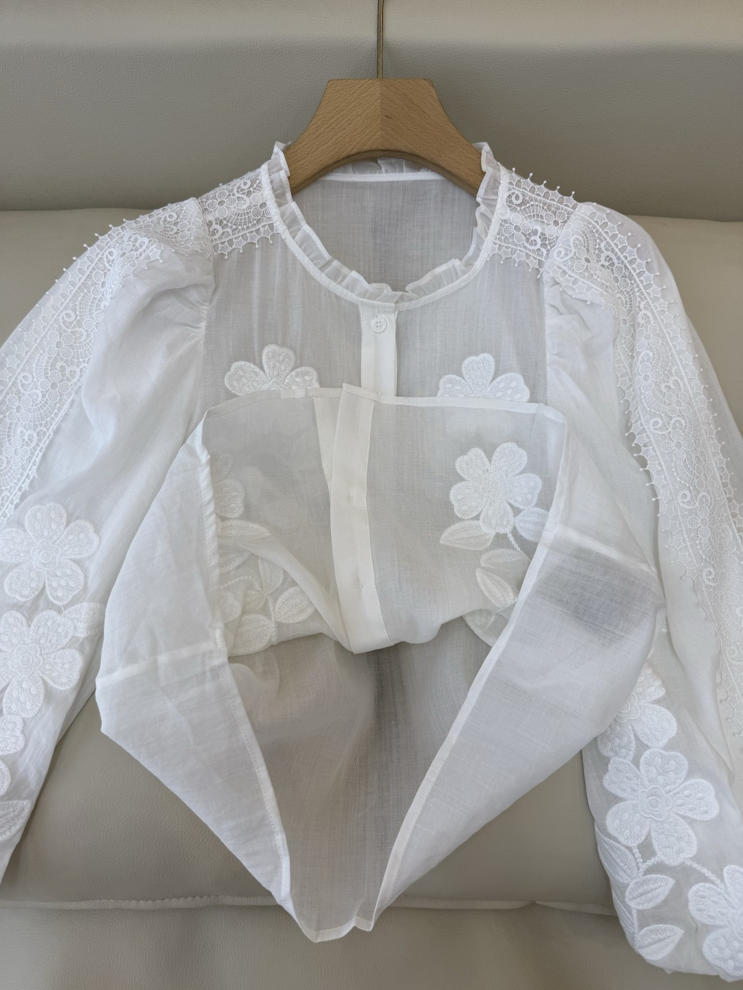 ES002#新款衬衫💕ES 苎麻棉贴布绣花 长袖衬衫 SML