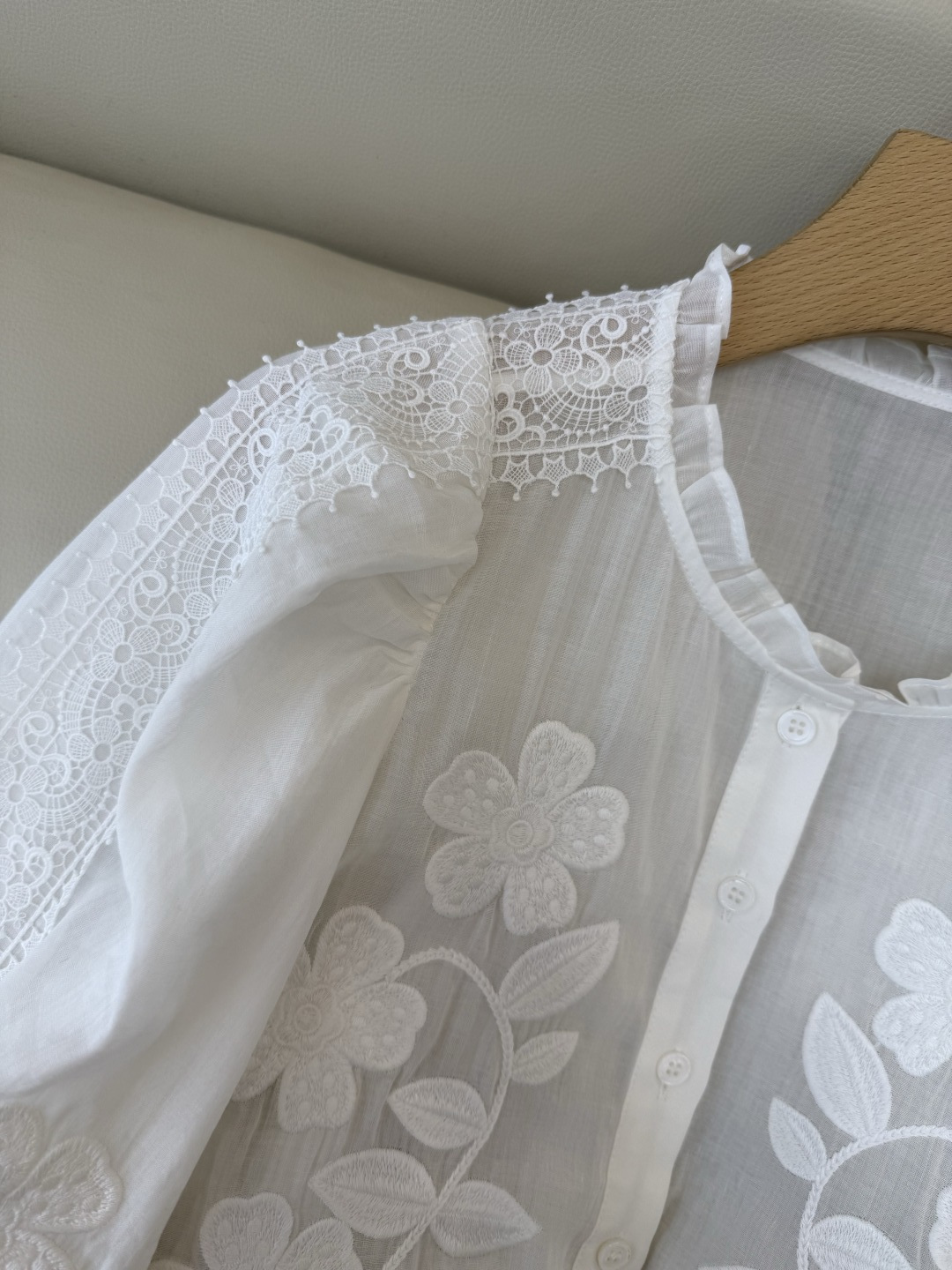 ES002#新款衬衫💕ES 苎麻棉贴布绣花 长袖衬衫 SML