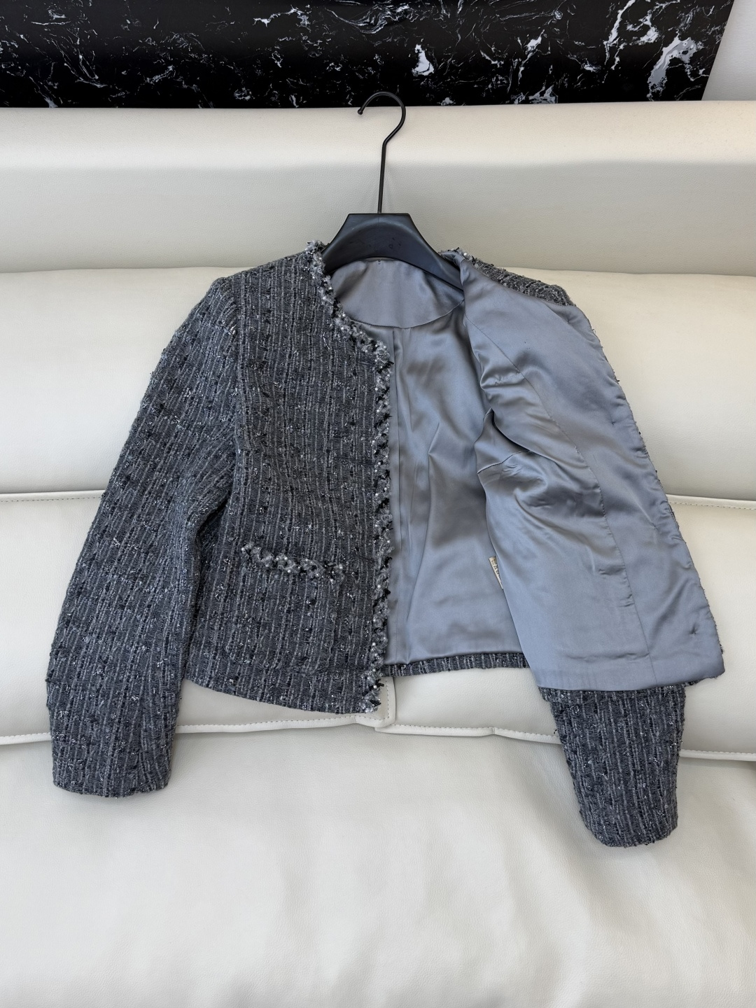 XM003#新款外套💕Chanel 山茶花 复古粗花呢外套 深灰黑 SMLXL