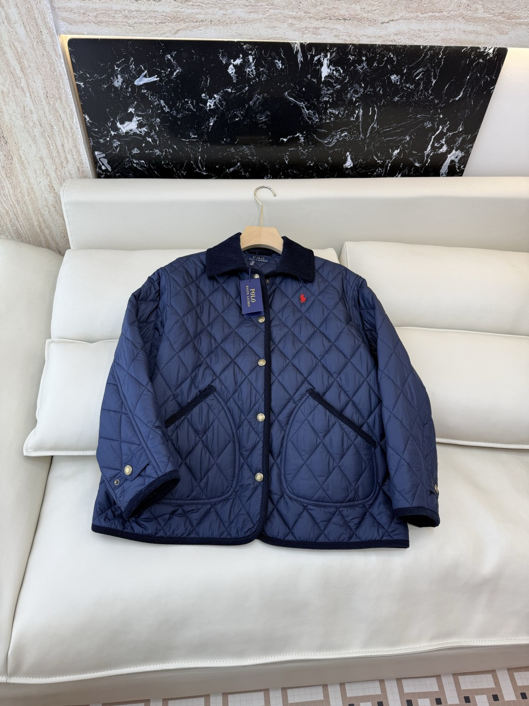 NO:695958,MOL002# New Cotton Clothes P Polo Laurel Laurent Diamond Check Corduroy Collar Lapel Cotton Clothes One Hand Long Navy Blue Ginger SM L,,19860909MOL002#新款棉衣P Polo 劳夫劳伦 菱形格 灯芯绒领 翻领 棉衣 一手长 藏青色 姜黄色 SM L,,,Women's clothing