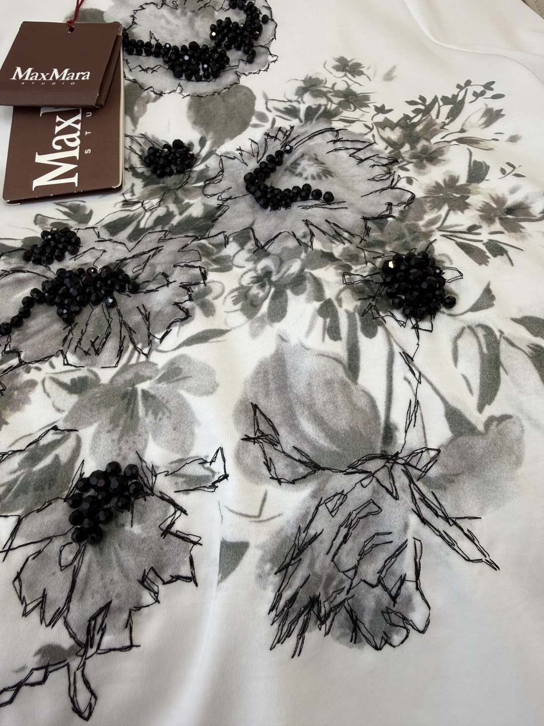 QG0137#新款T恤💕max mara 顶级版 重工刺绣珠 水墨印花 短袖T恤 SML