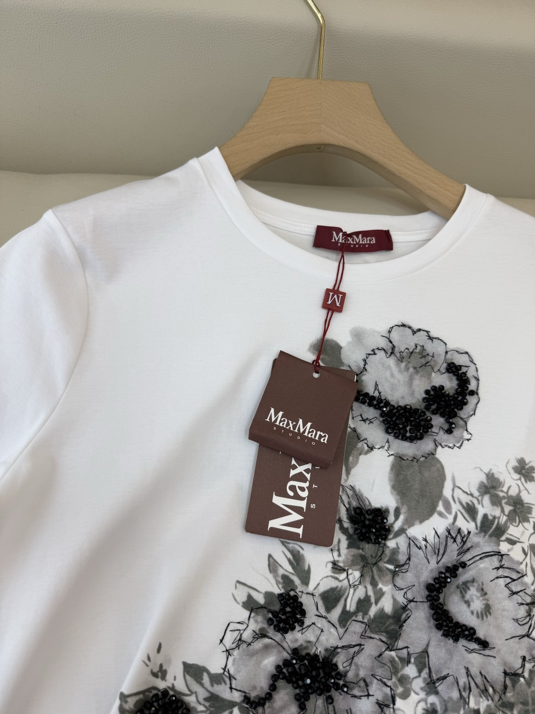 QG0137#新款T恤💕max mara 顶级版 重工刺绣珠 水墨印花 短袖T恤 SML