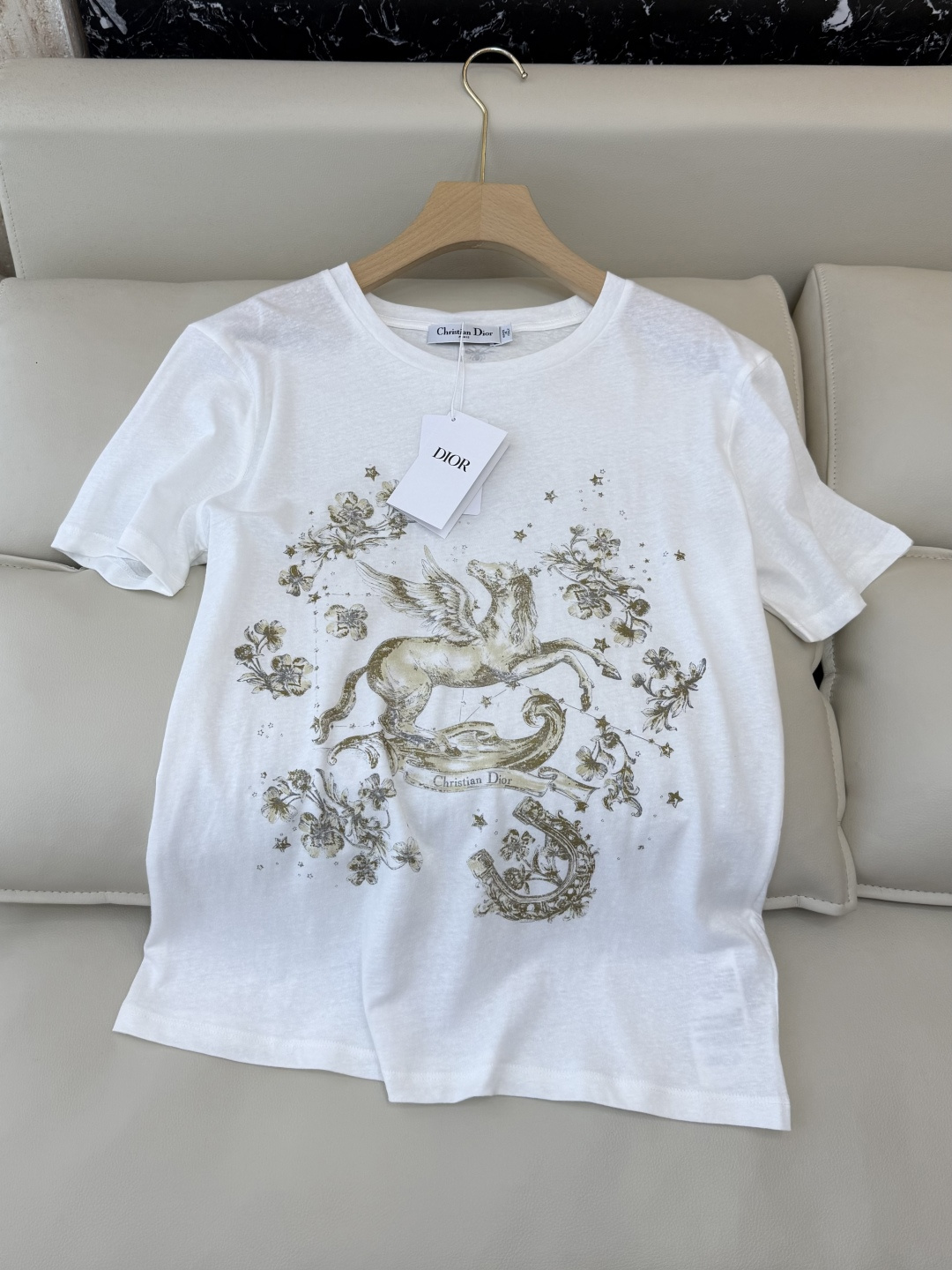 QG0139#新款T恤💕dior 顶级版 85% 棉 15% 麻 飞马印花短袖T恤 SML