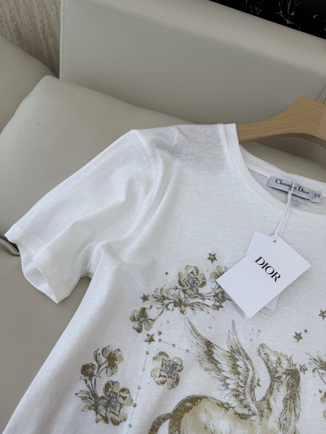QG0139#新款T恤💕dior 顶级版 85% 棉 15% 麻 飞马印花短袖T恤 SML