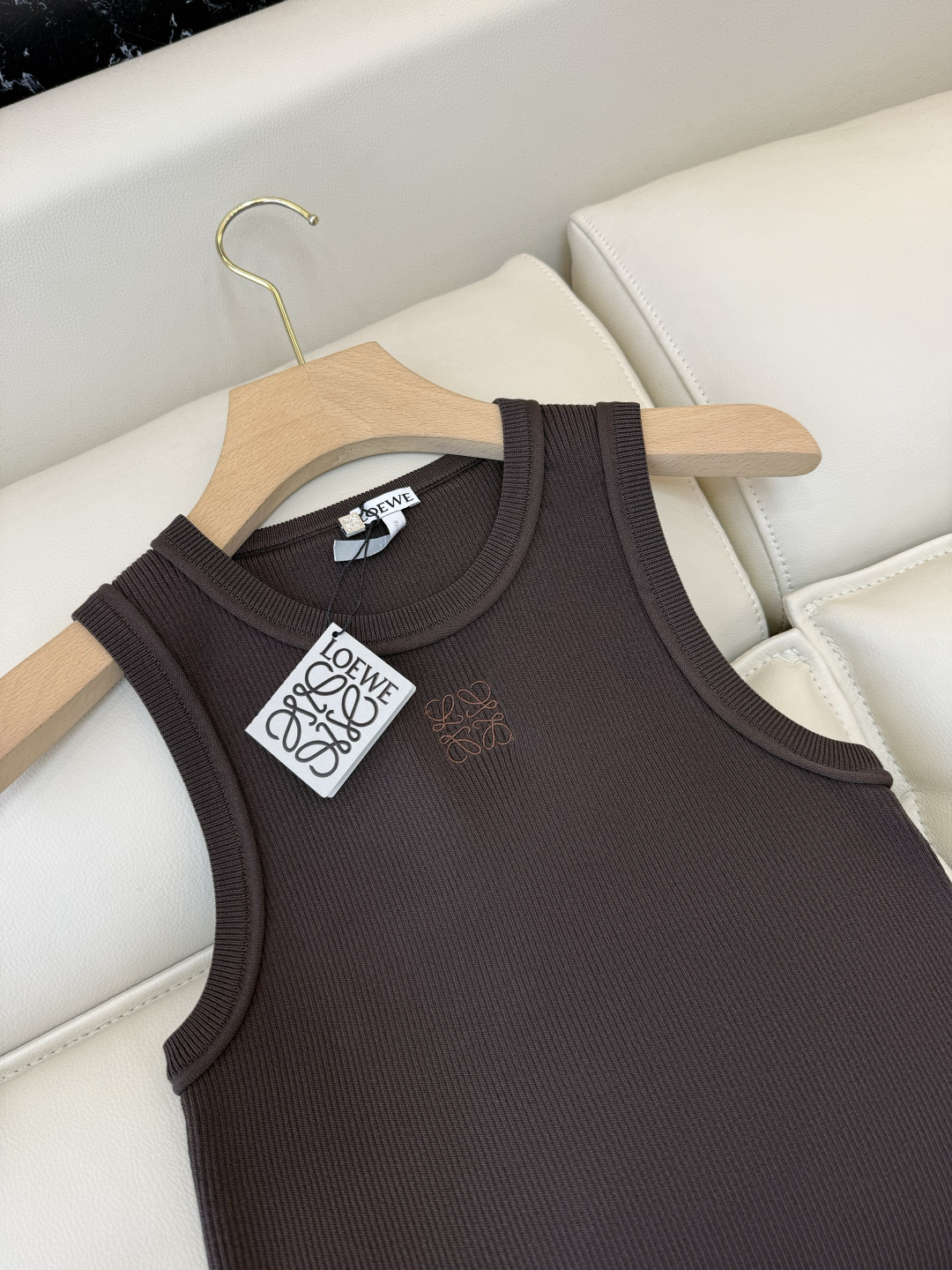 QG0146#新款T恤💕Loewe 顶级版针织弹力无袖背心T恤 白色 黑色 咖色 SML