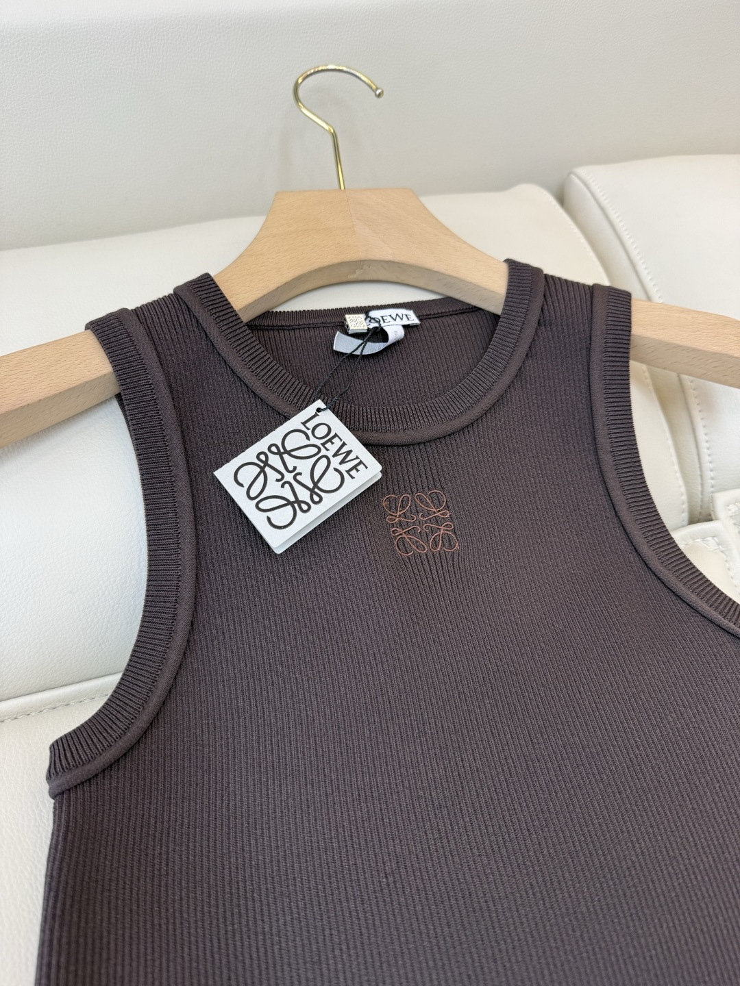 QG0146#新款T恤💕Loewe 顶级版针织弹力无袖背心T恤 白色 黑色 咖色 SML