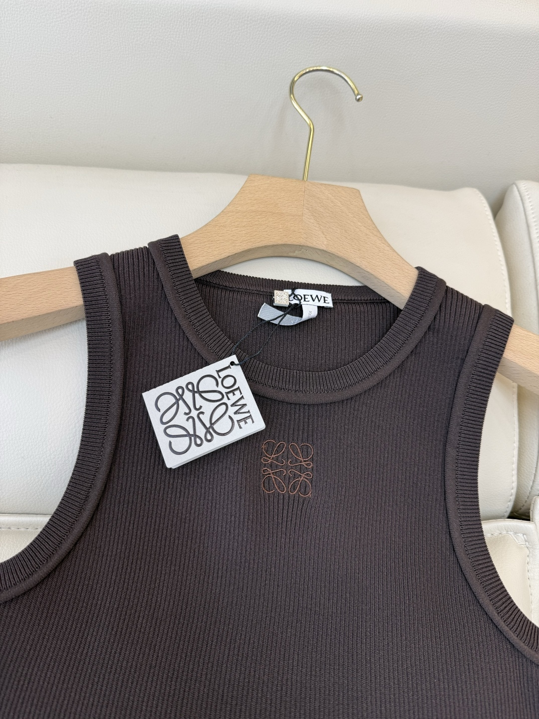 QG0146#新款T恤💕Loewe 顶级版针织弹力无袖背心T恤 白色 黑色 咖色 SML