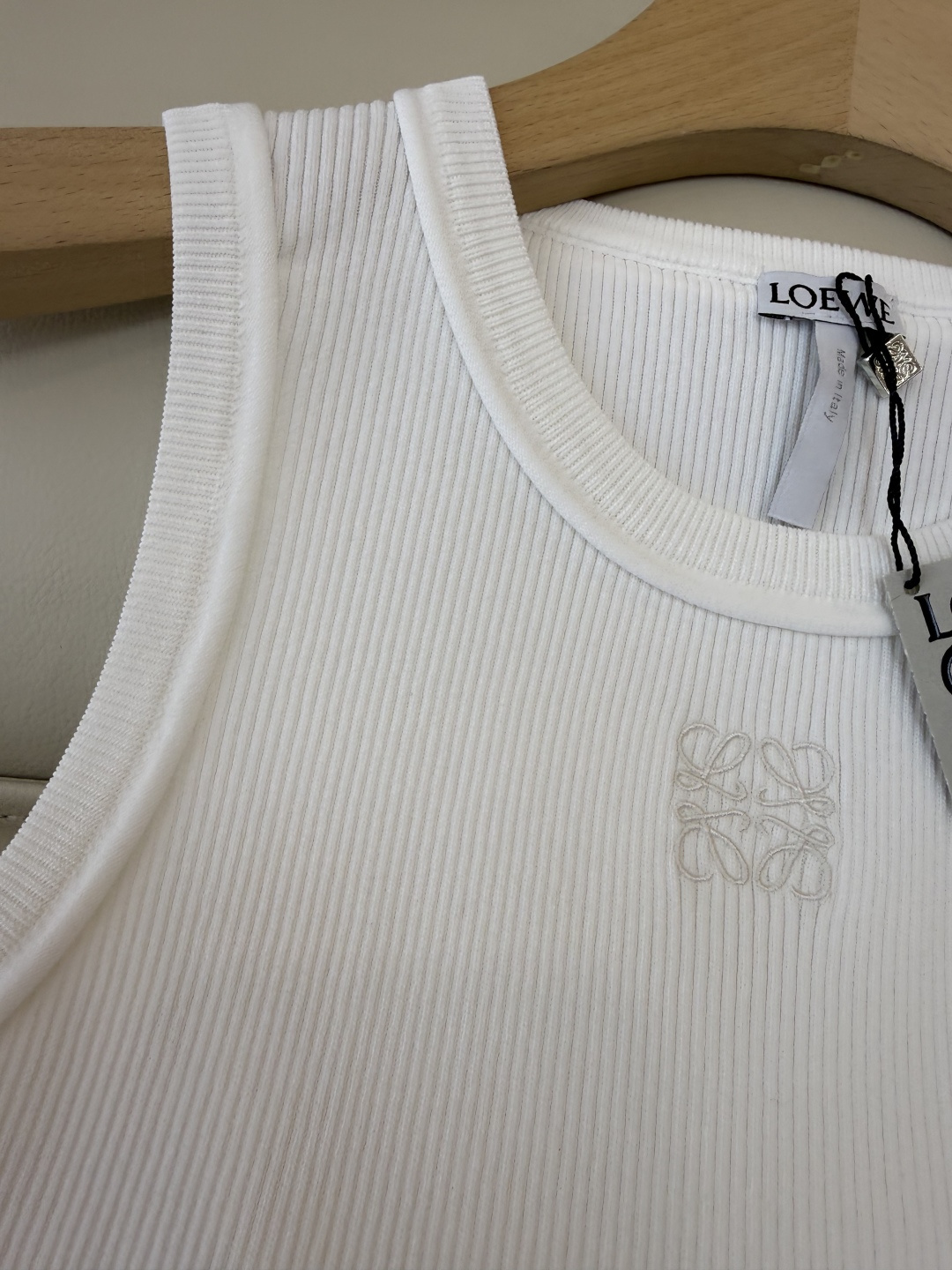 QG0146#新款T恤💕Loewe 顶级版针织弹力无袖背心T恤 白色 黑色 咖色 SML