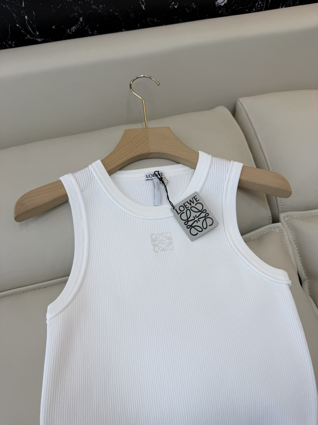 QG0146#新款T恤💕Loewe 顶级版针织弹力无袖背心T恤 白色 黑色 咖色 SML