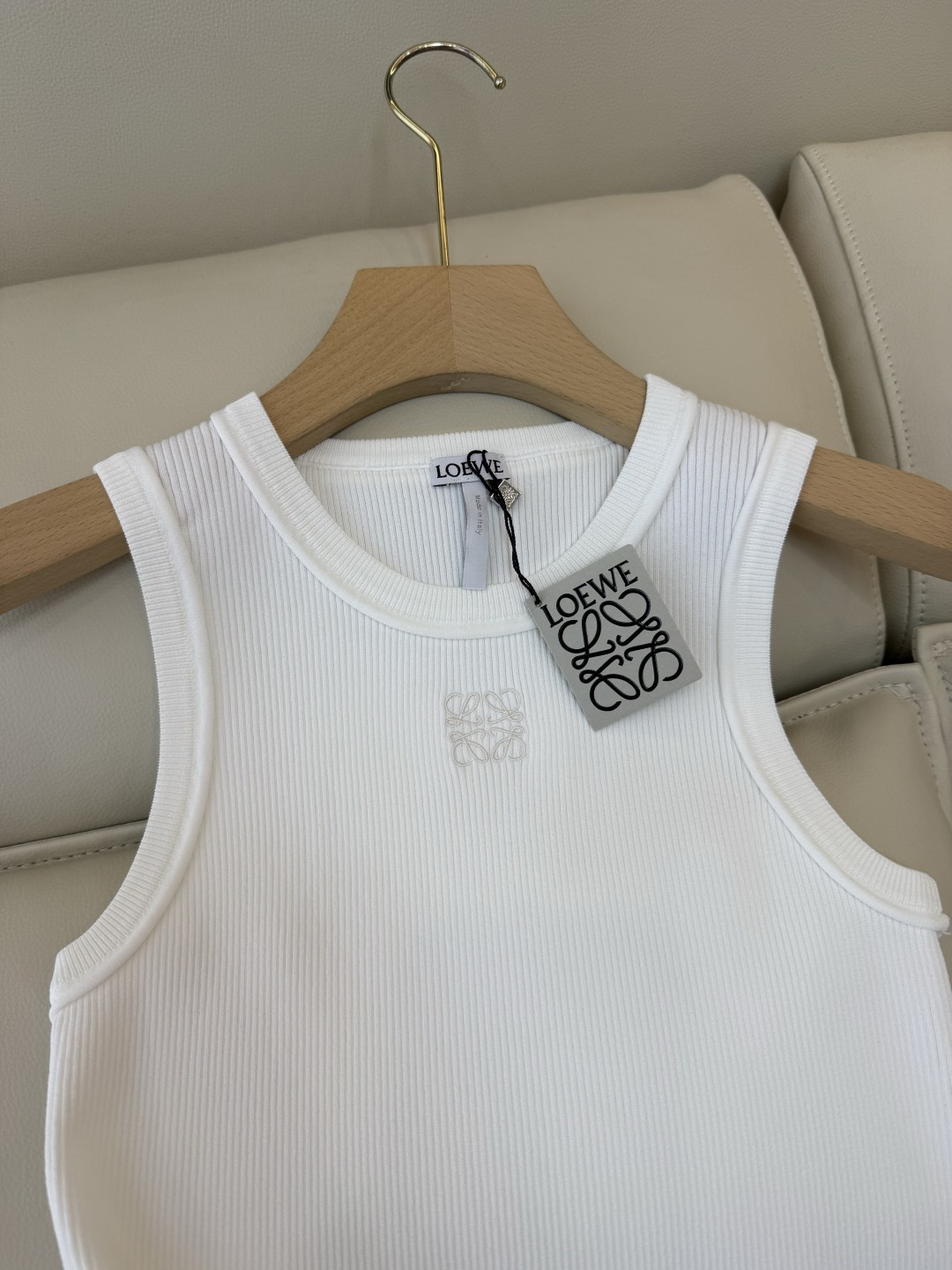 QG0146#新款T恤💕Loewe 顶级版针织弹力无袖背心T恤 白色 黑色 咖色 SML