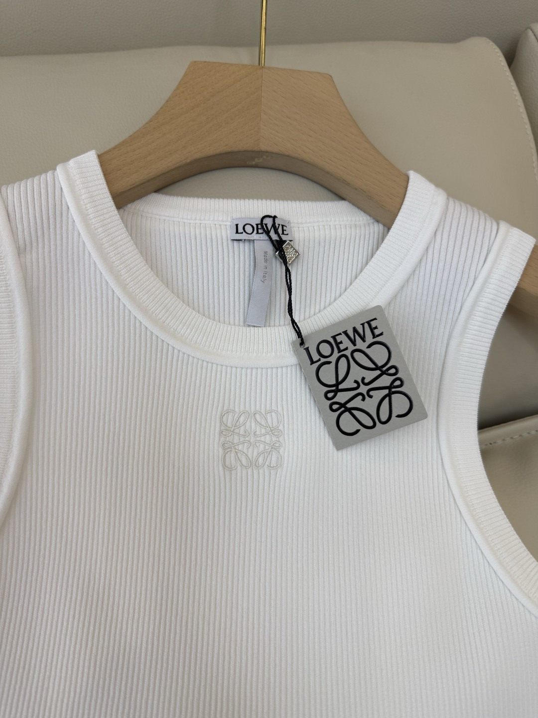 QG0146#新款T恤💕Loewe 顶级版针织弹力无袖背心T恤 白色 黑色 咖色 SML