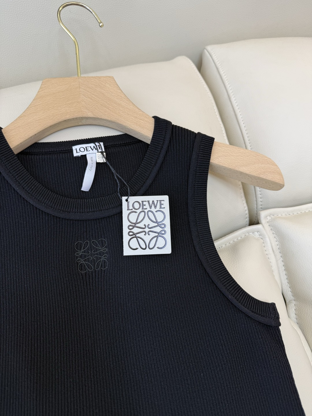 QG0146#新款T恤💕Loewe 顶级版针织弹力无袖背心T恤 白色 黑色 咖色 SML
