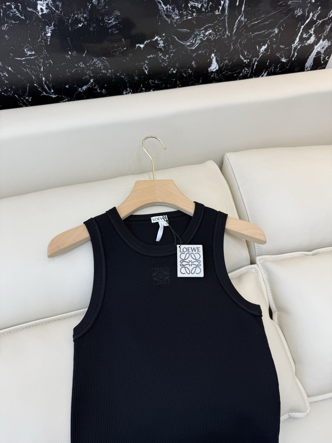 QG0146#新款T恤💕Loewe 顶级版针织弹力无袖背心T恤 白色 黑色 咖色 SML