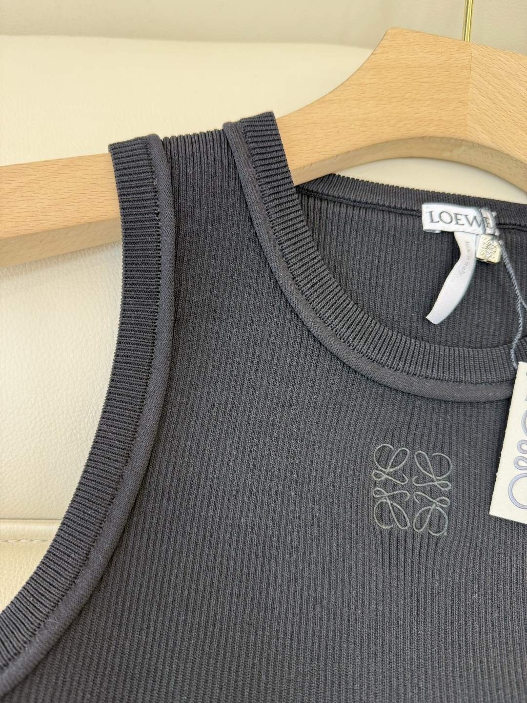 QG0146#新款T恤💕Loewe 顶级版针织弹力无袖背心T恤 白色 黑色 咖色 SML