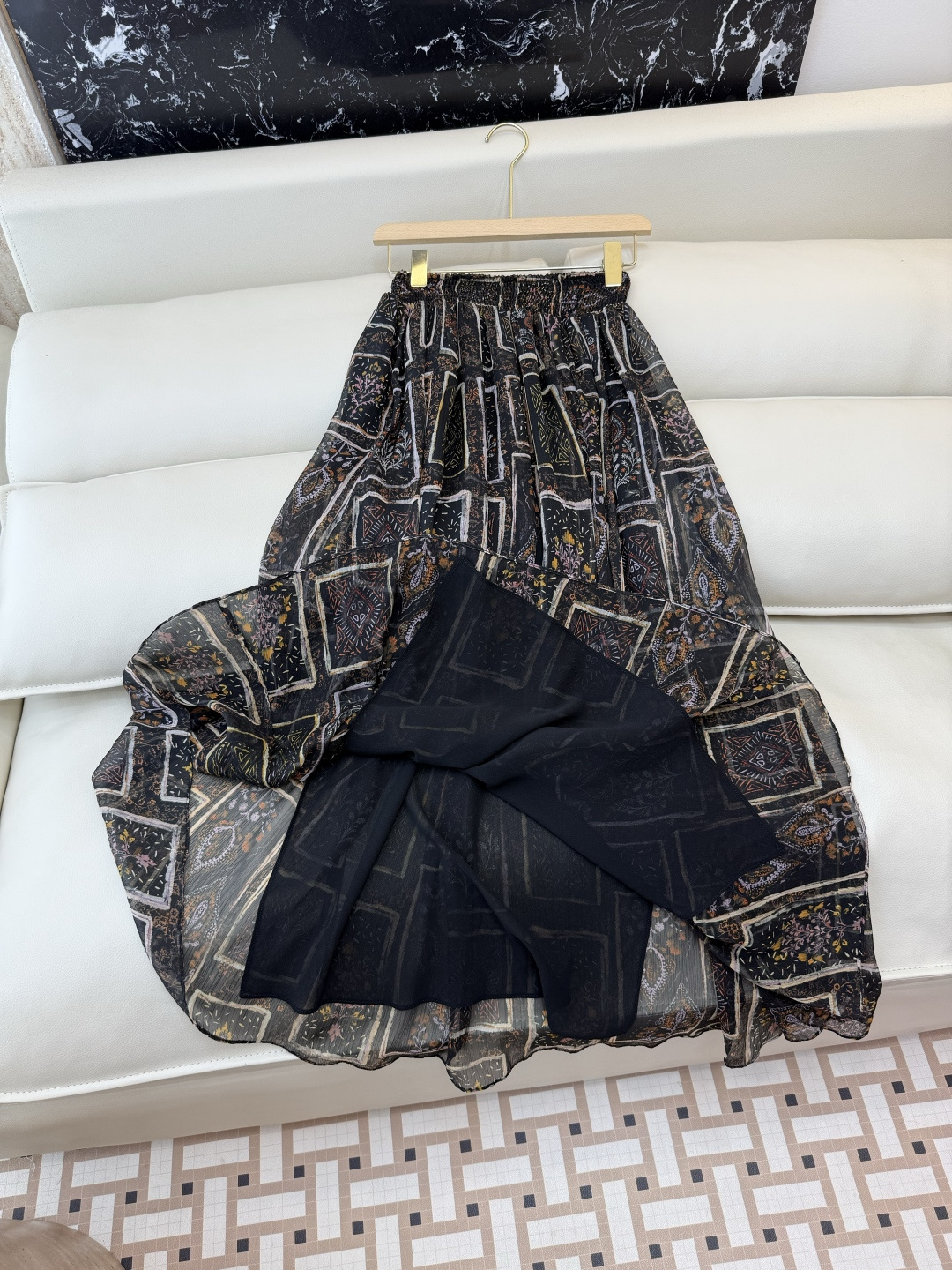 XF067#新款套装💕飘逸印花长袖衬衫➕半裙套装 SMLXL XXL