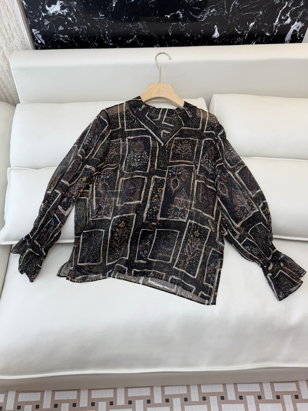 XF067#新款套装💕飘逸印花长袖衬衫➕半裙套装 SMLXL XXL