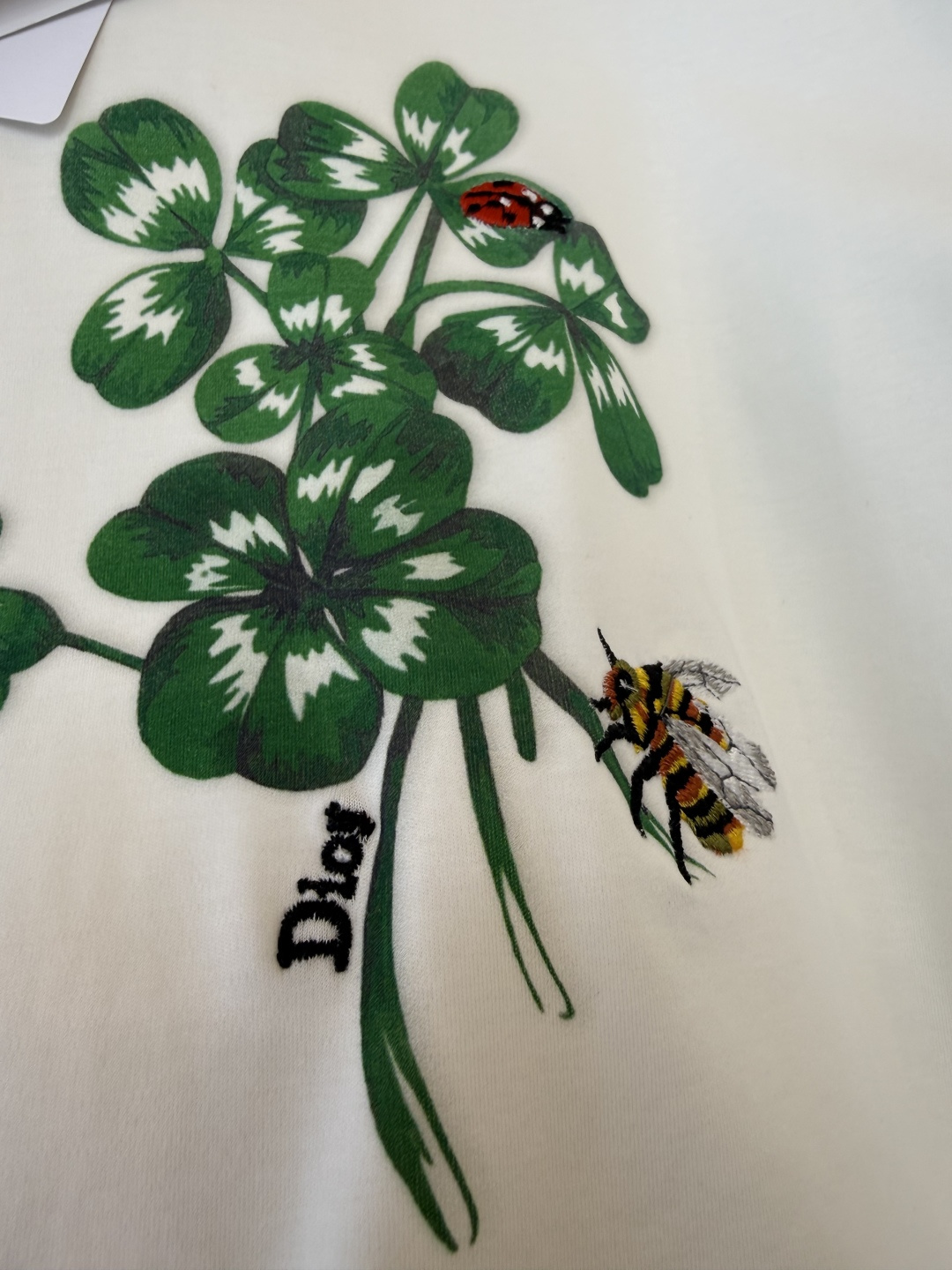 QG0142#新款T恤💕dior 顶级版 85% 棉 15% 麻 四叶草🍀花卉印花刺绣小蜜蜂 短袖T恤 