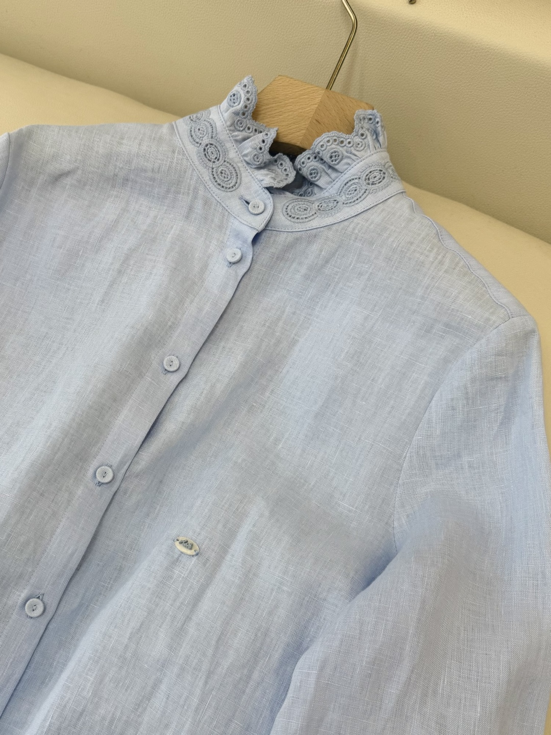 XM005#新款衬衫💕Valentino 立体镂空绣花 长袖亚麻 衬衫 白色 蓝色 SMLXL