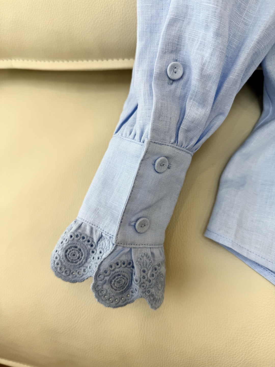 XM005#新款衬衫💕Valentino 立体镂空绣花 长袖亚麻 衬衫 白色 蓝色 SMLXL