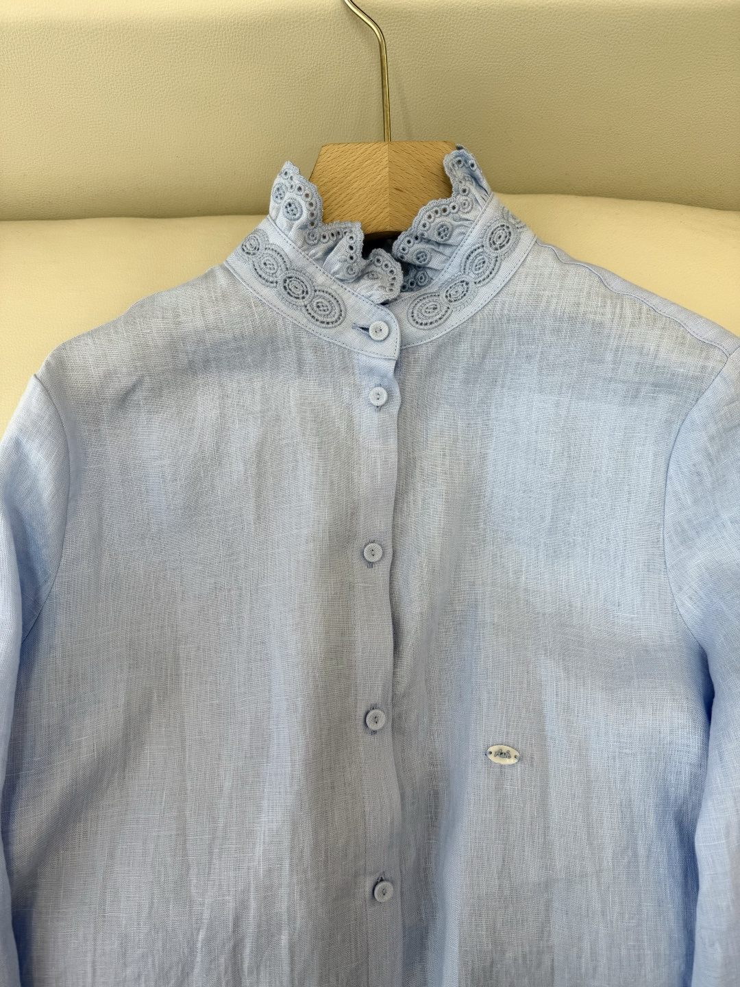 XM005#新款衬衫💕Valentino 立体镂空绣花 长袖亚麻 衬衫 白色 蓝色 SMLXL