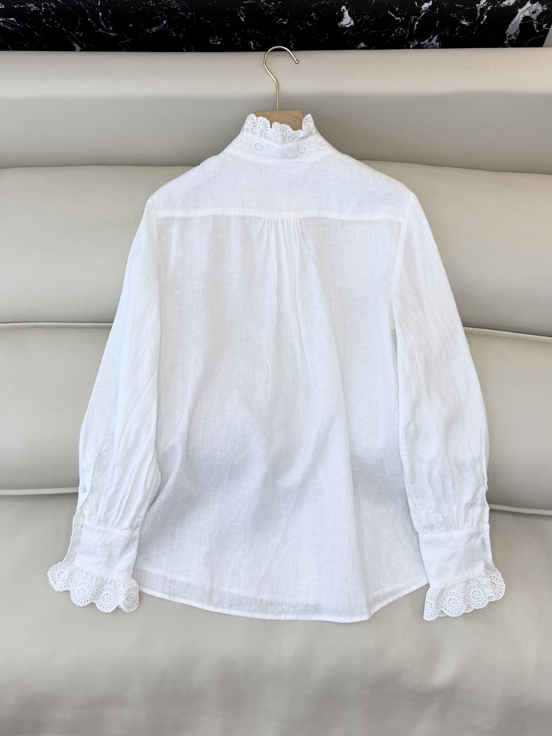 XM005#新款衬衫💕Valentino 立体镂空绣花 长袖亚麻 衬衫 白色 蓝色 SMLXL