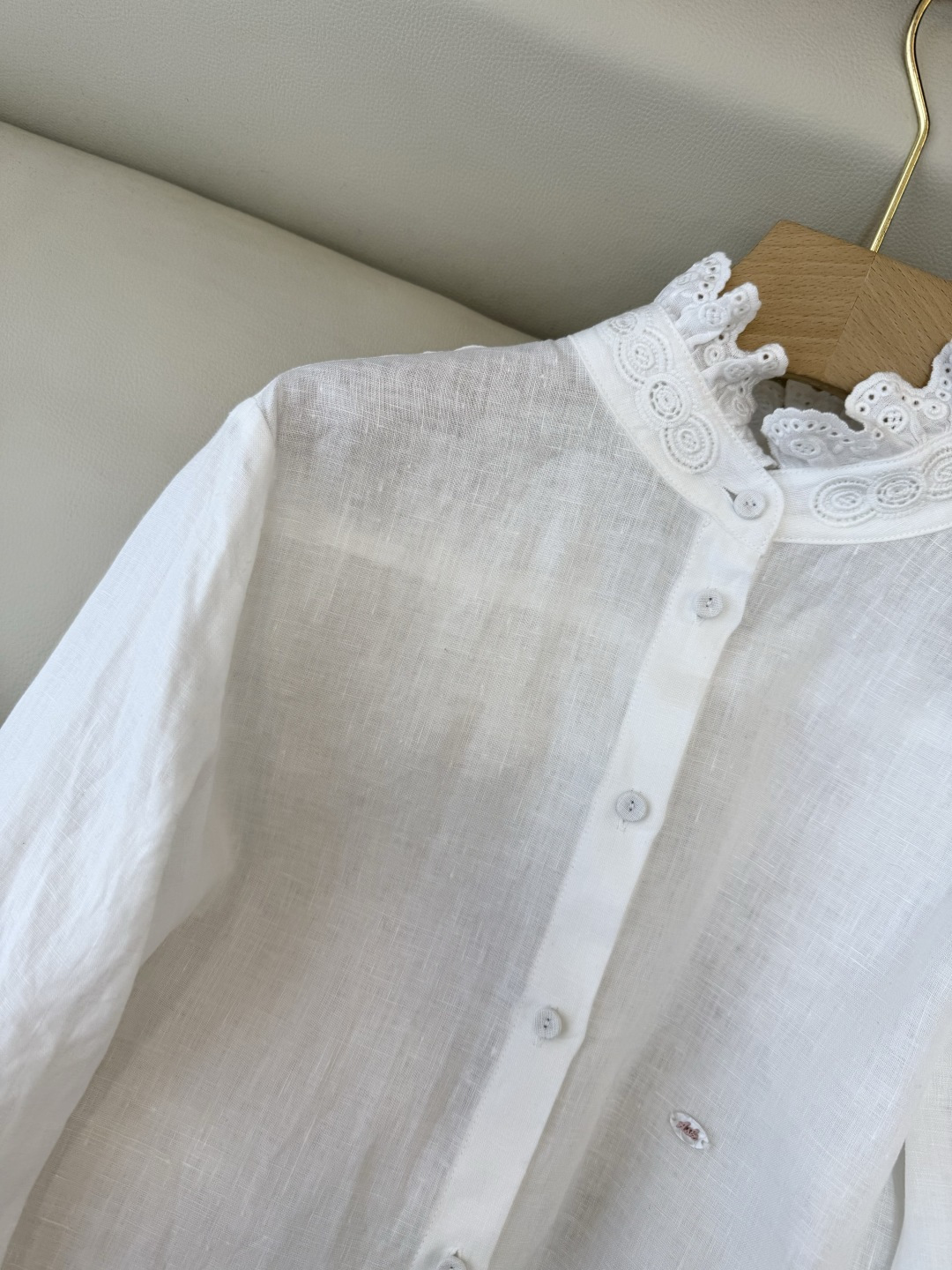 XM005#新款衬衫💕Valentino 立体镂空绣花 长袖亚麻 衬衫 白色 蓝色 SMLXL