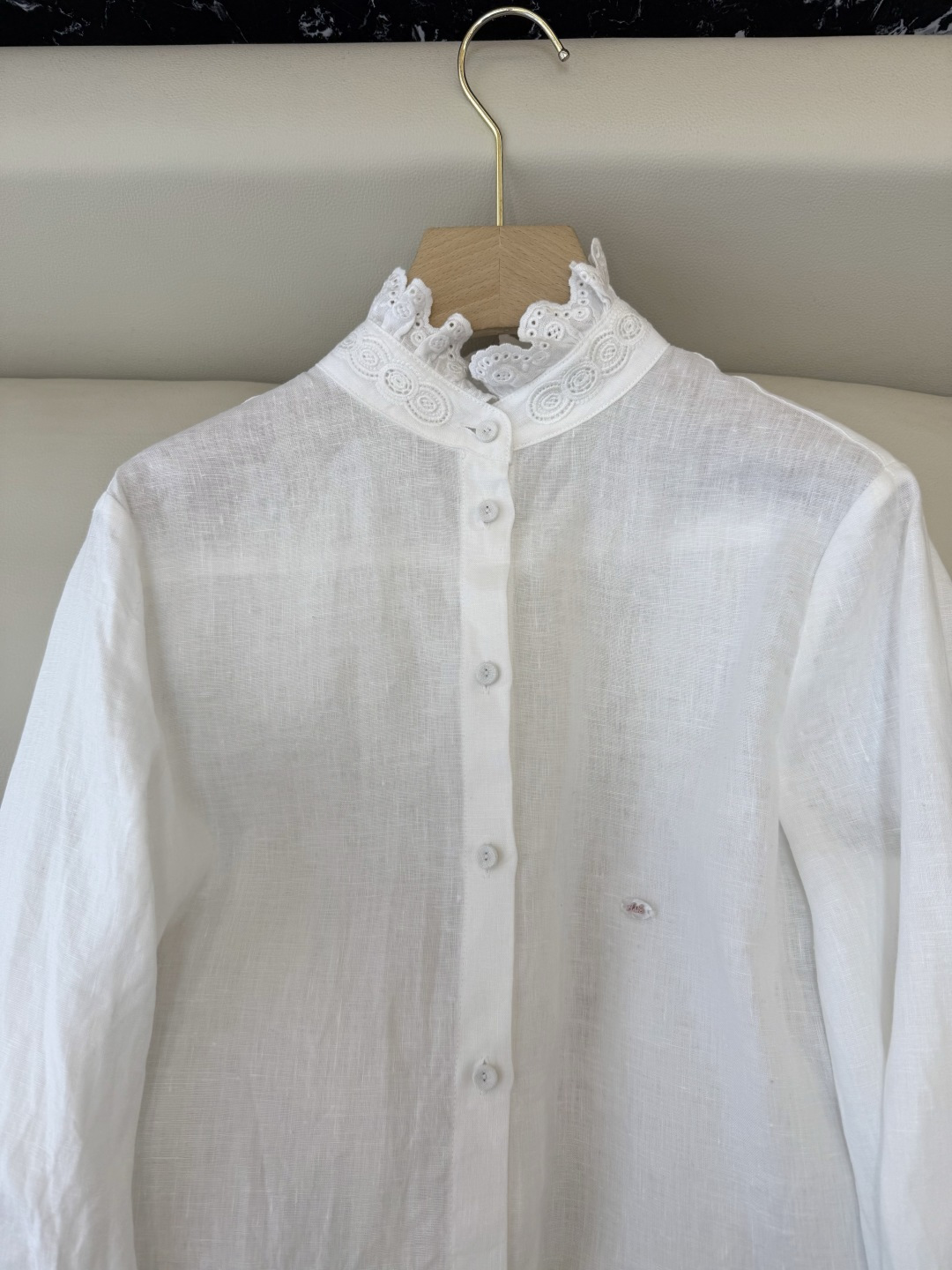 XM005#新款衬衫💕Valentino 立体镂空绣花 长袖亚麻 衬衫 白色 蓝色 SMLXL