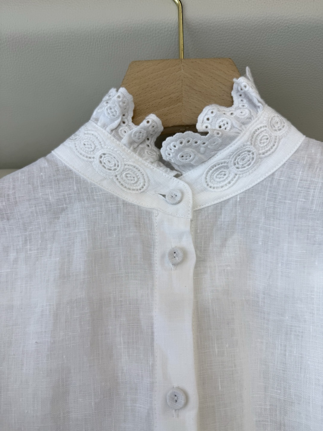 XM005#新款衬衫💕Valentino 立体镂空绣花 长袖亚麻 衬衫 白色 蓝色 SMLXL