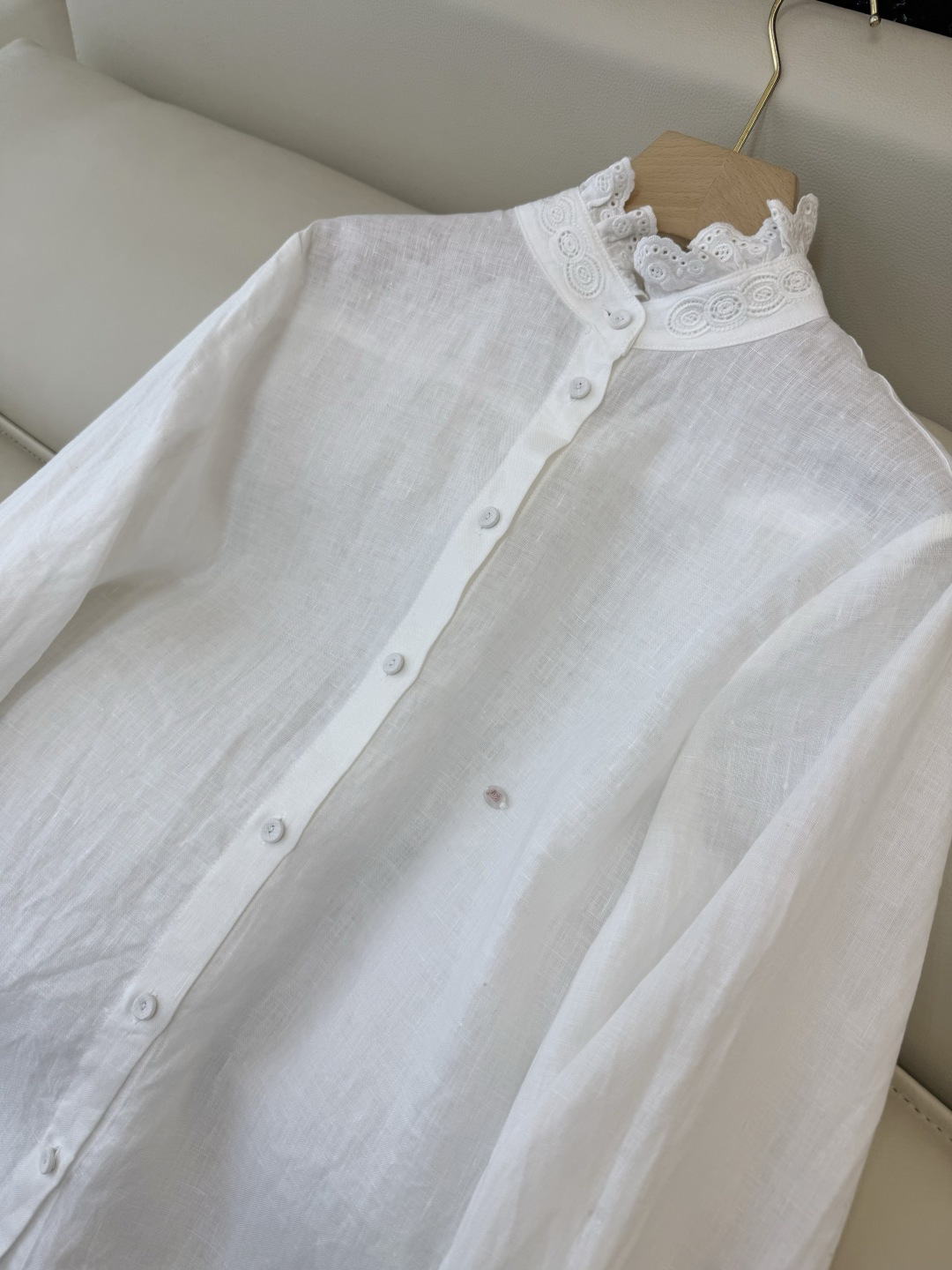 XM005#新款衬衫💕Valentino 立体镂空绣花 长袖亚麻 衬衫 白色 蓝色 SMLXL