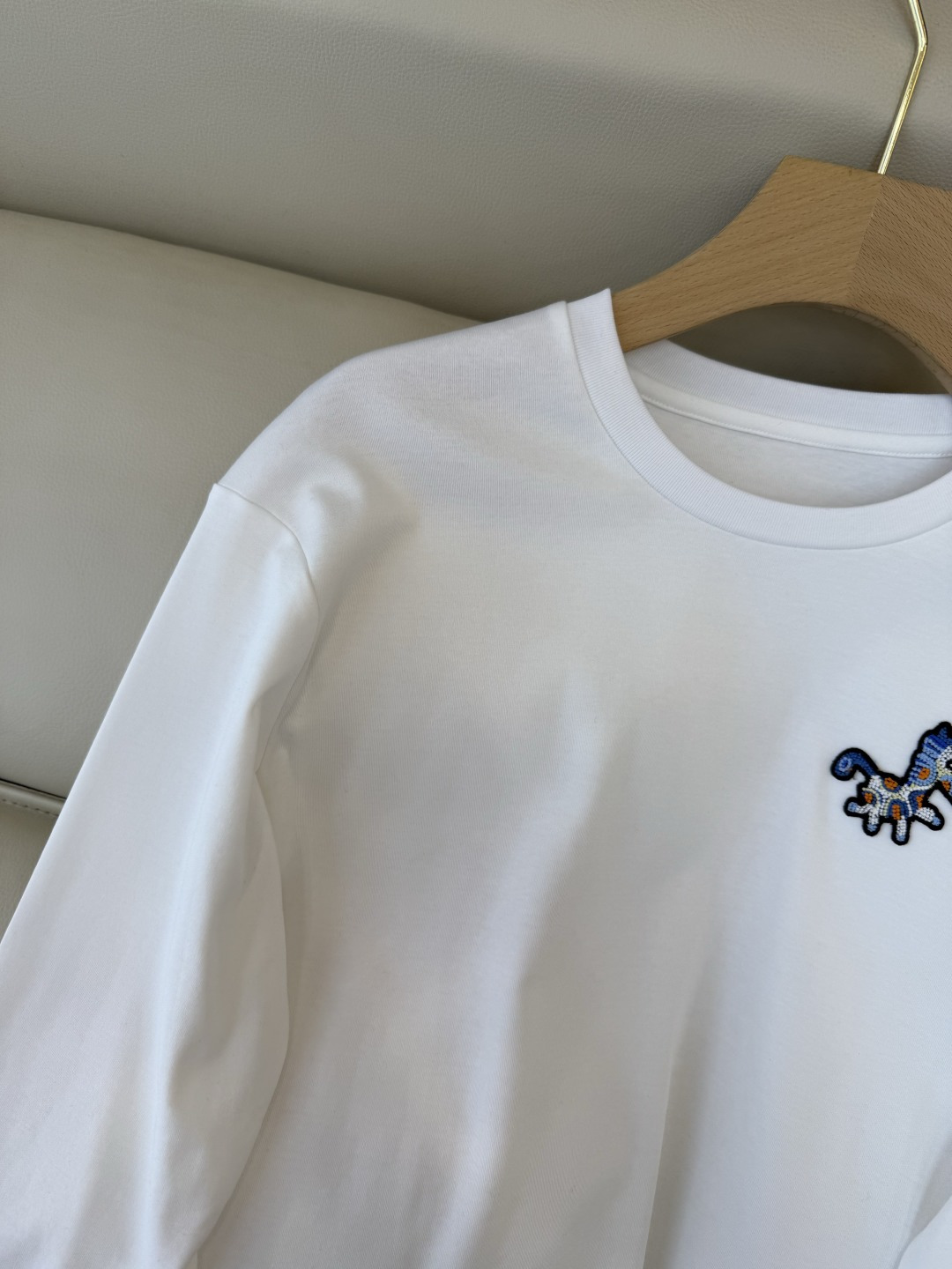 AD054#T恤‼️手工立体小马 宽松版 长袖T恤 白色 黑色 SML