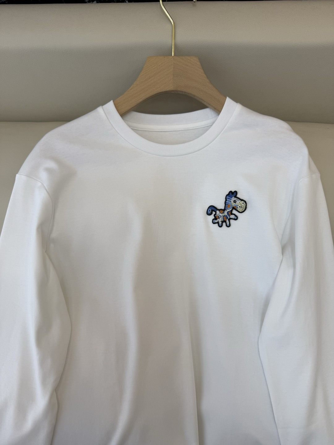 AD054#T恤‼️手工立体小马 宽松版 长袖T恤 白色 黑色 SML
