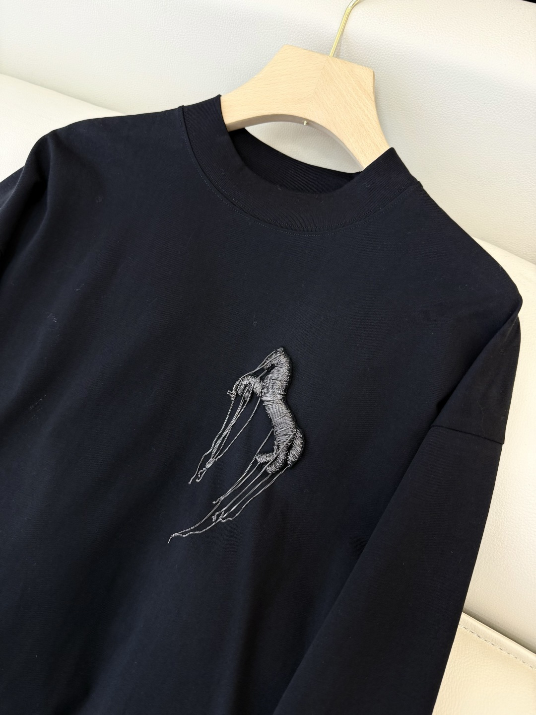 AD056#T恤‼️手工链条立体小马 宽松版 长袖T恤 白色 黑色 SML