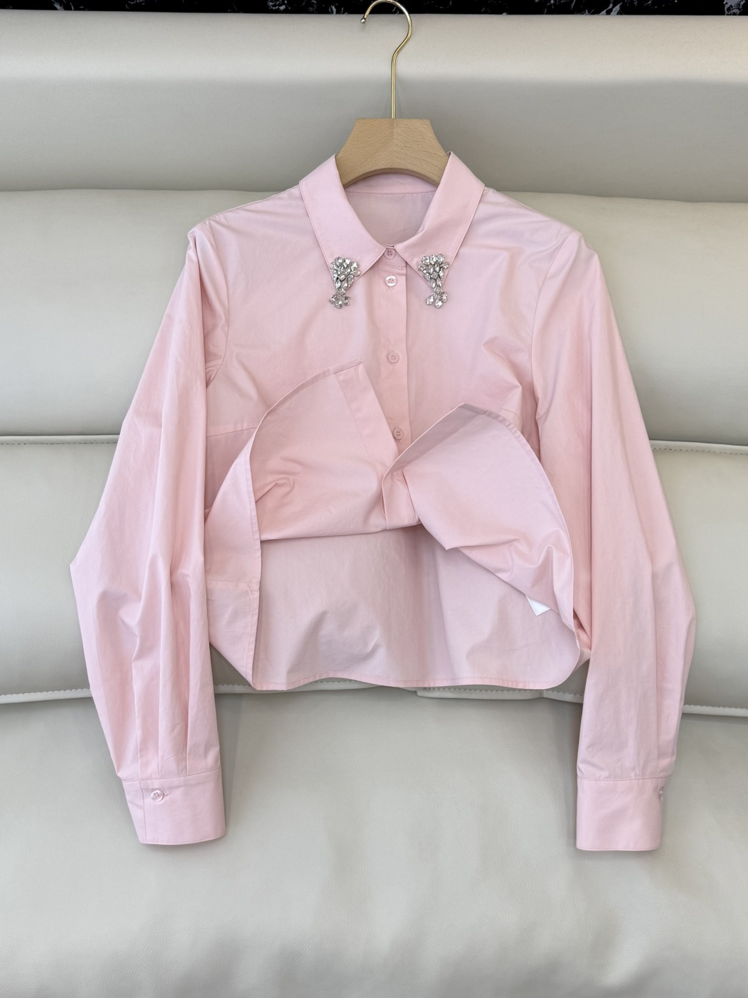 AD050#长袖衬衫‼️Prada 手工钉钻 长袖衬衫 粉色 蓝色 白色 SML