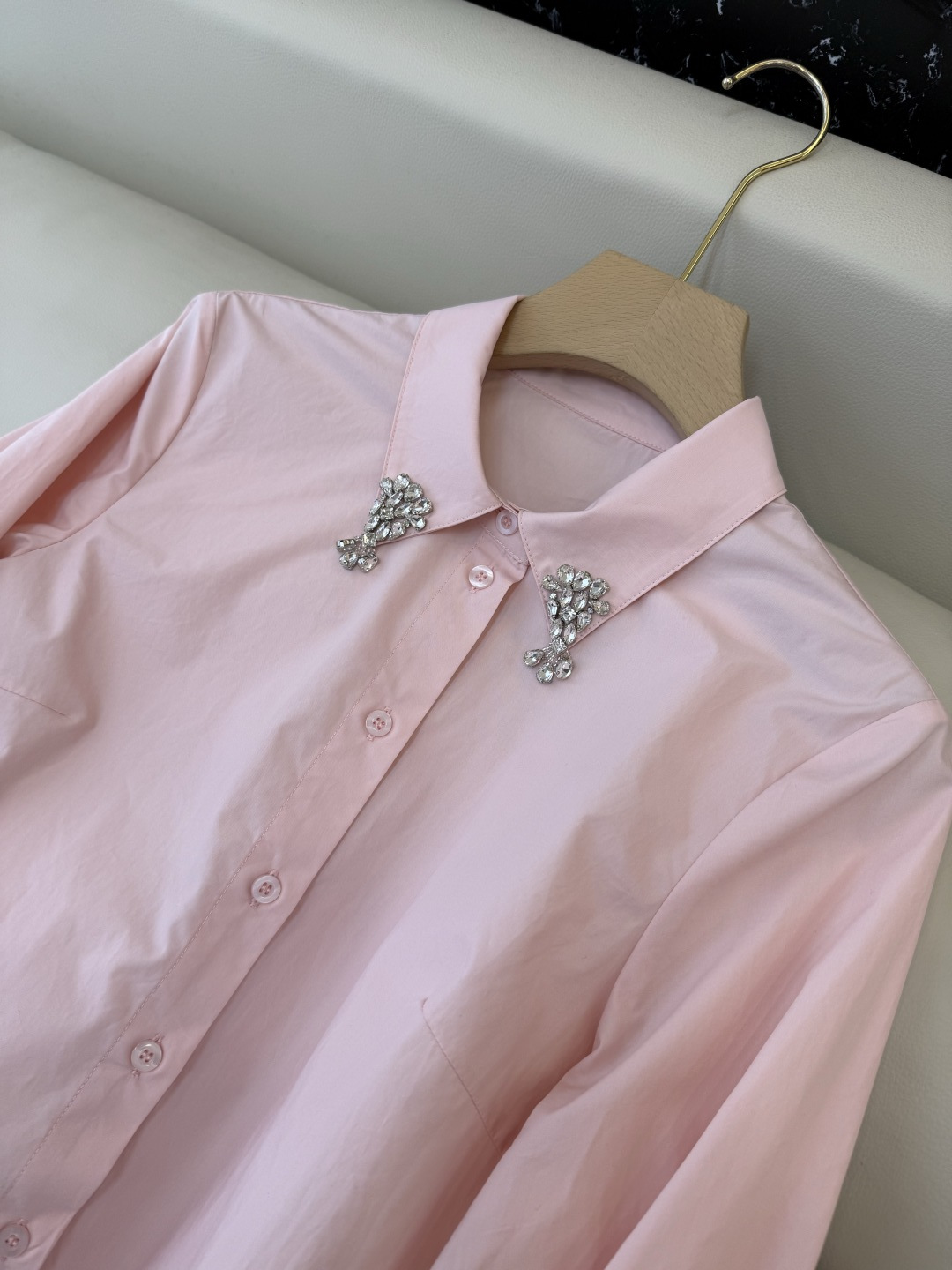 AD050#长袖衬衫‼️Prada 手工钉钻 长袖衬衫 粉色 蓝色 白色 SML