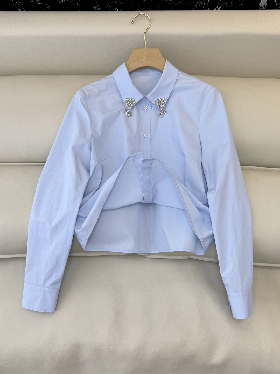 AD050#长袖衬衫‼️Prada 手工钉钻 长袖衬衫 粉色 蓝色 白色 SML