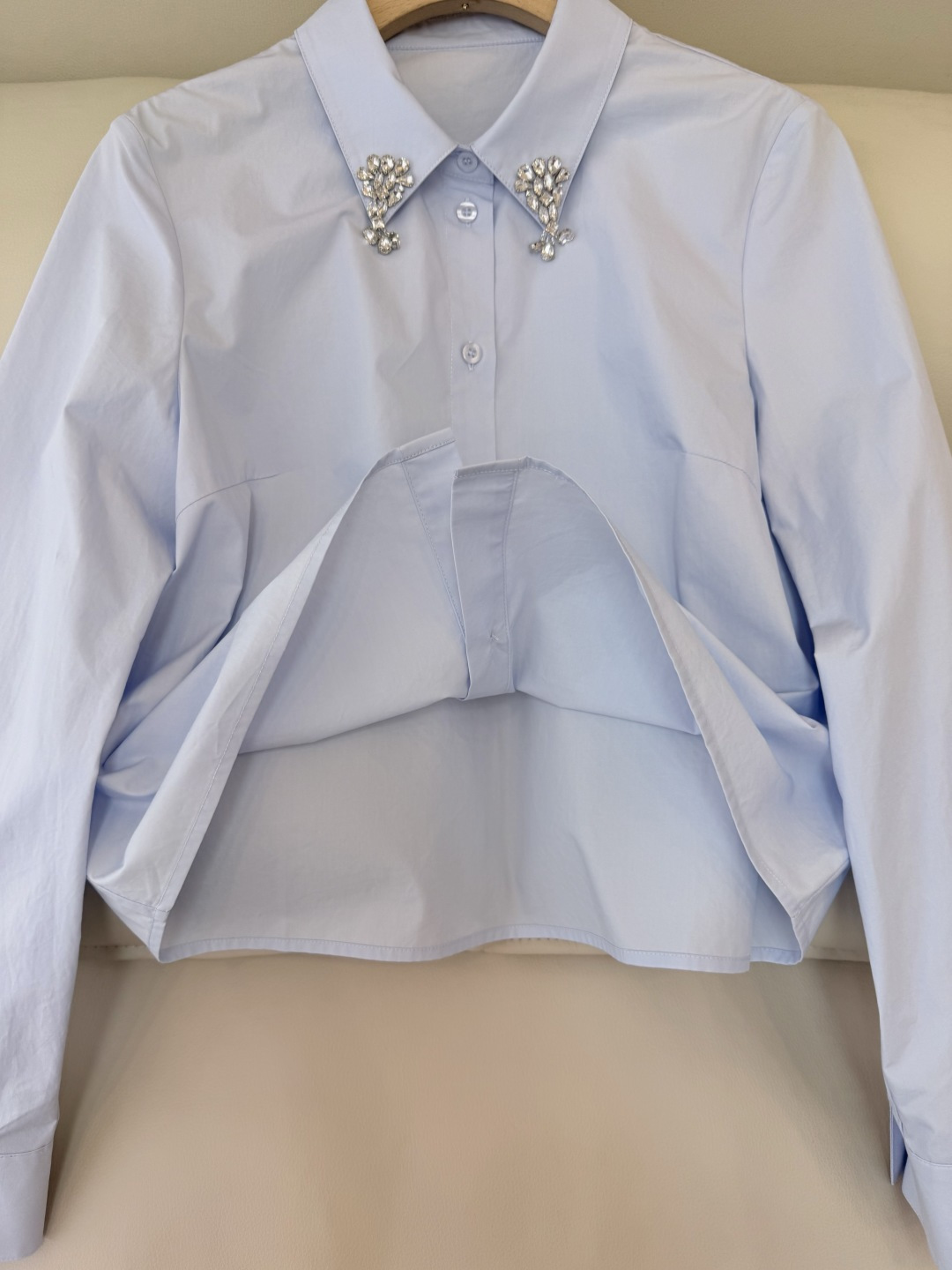 AD050#长袖衬衫‼️Prada 手工钉钻 长袖衬衫 粉色 蓝色 白色 SML