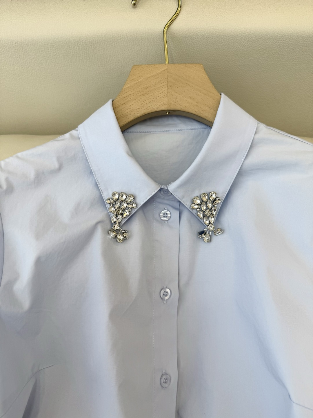 AD050#长袖衬衫‼️Prada 手工钉钻 长袖衬衫 粉色 蓝色 白色 SML