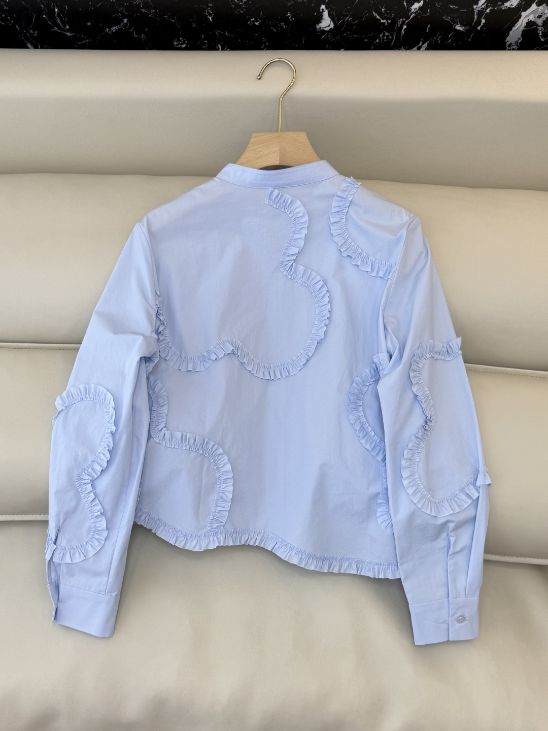 AD051#长袖衬衫‼️立体盘花木耳边 长袖衬衫 粉色 蓝色 白色 SML